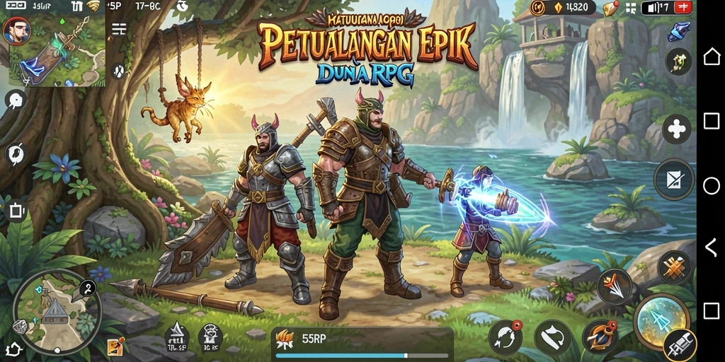 Tangkapan layar 55RP menunjukkan aksi pertempuran seru dalam dunia RPG.