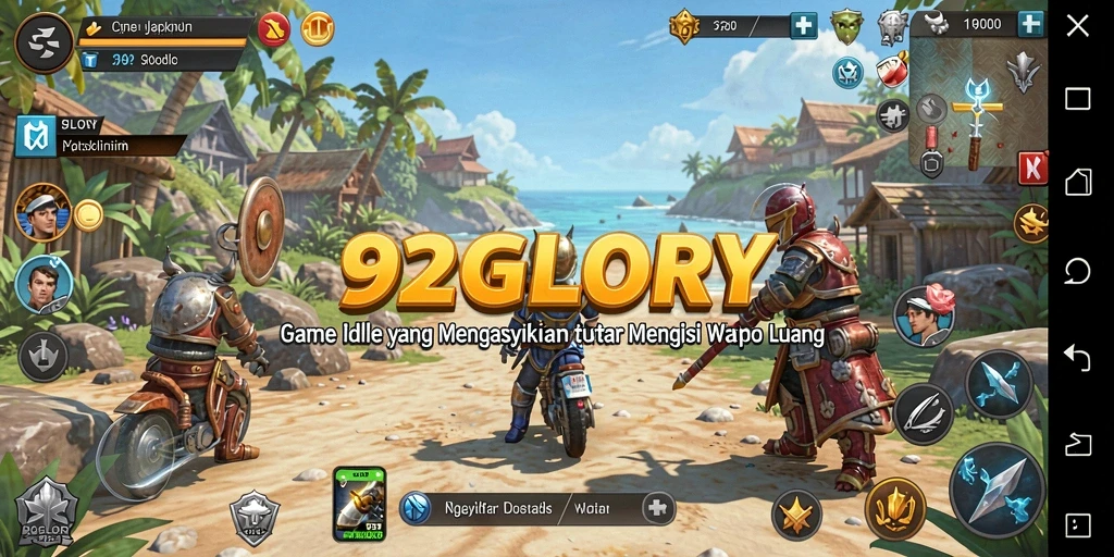 Screenshot gameplay 92GLORY menunjukkan kemajuan kerajaan yang mengasyikkan.