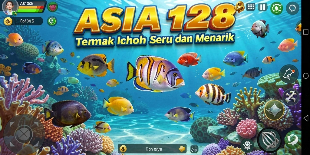 Tampilan screenshot utama ASIA128 dengan aksi Tembak Ikan yang mendebarkan.