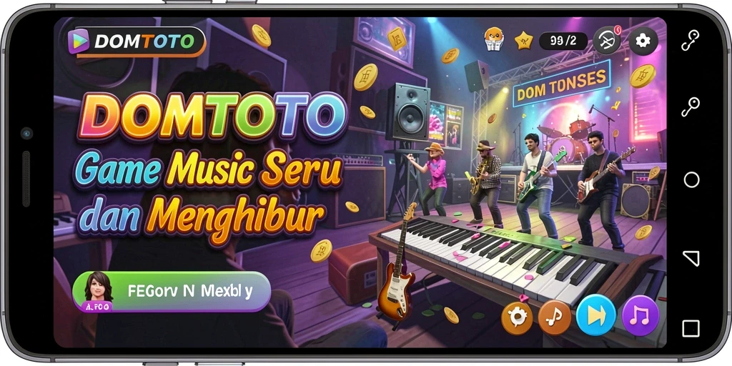 Tampilan gameplay <strong>DOMTOTO</strong> yang menarik dan interaktif di tengah permainan musik.