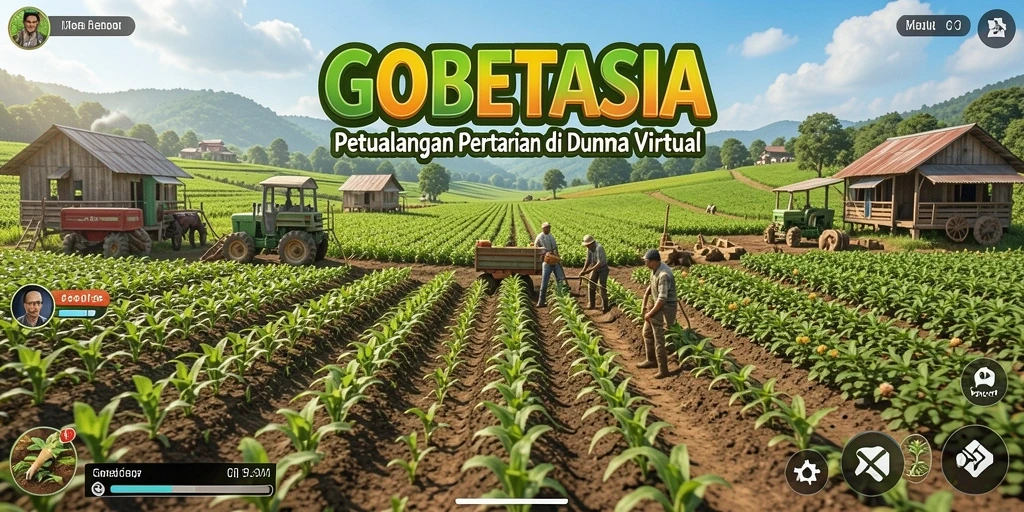 Tampilan gameplay GOBETASIA dengan berbagai aktivitas bertani.