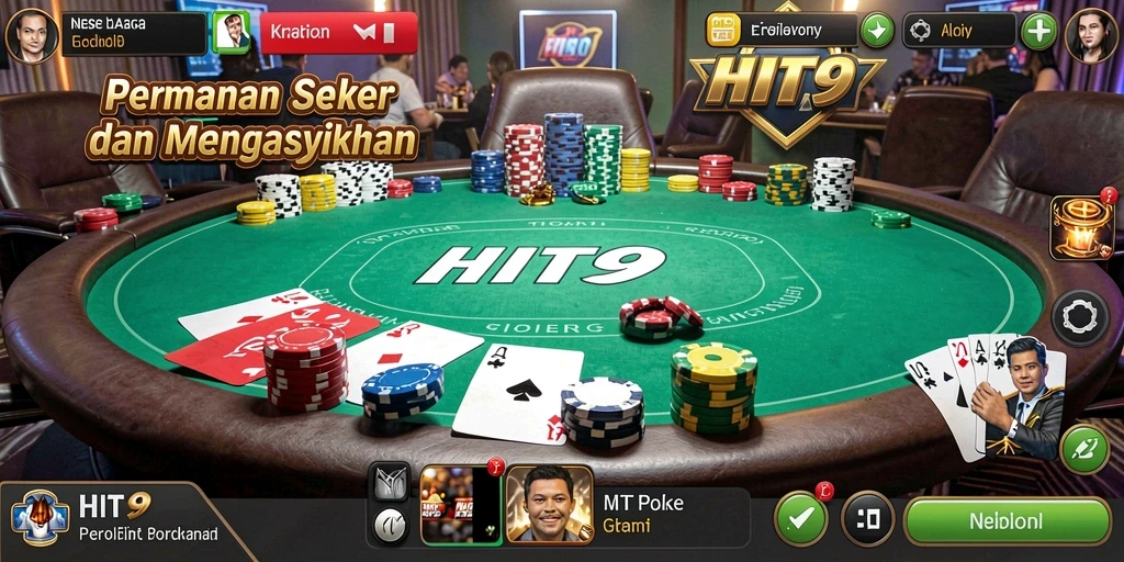 Tangkapan layar gameplay HIT9 menampilkan suasana meja Poker yang seru.