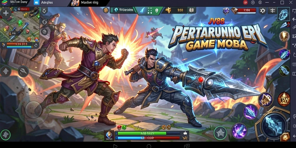 Tampilan menarik dari gameplay JV88 dalam pertempuran MOBA.