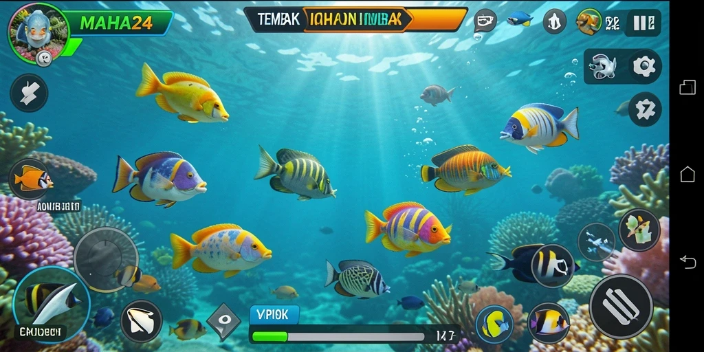 Gameplay seru dan menantang dalam MAHA24 saat menembak ikan.
