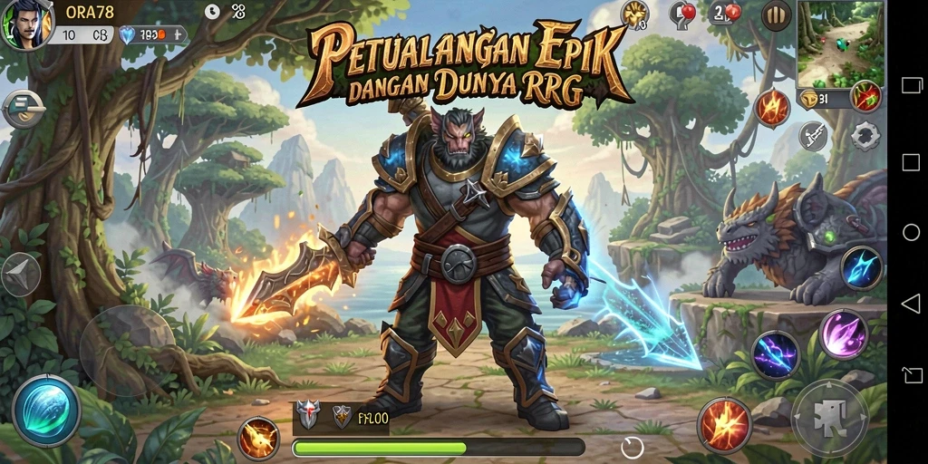 Tangkapan layar ORA78 menunjukkan aksi pertarungan RPG yang seru.