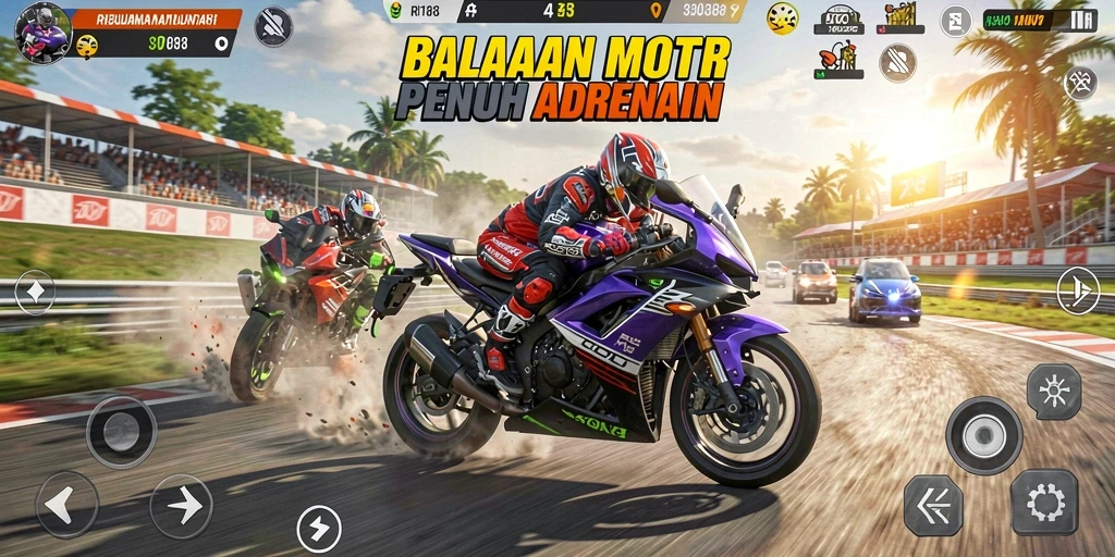 Gameplay mendebarkan dalam balapan motor RI188.