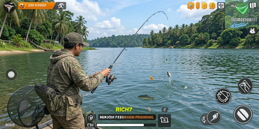 Gambaran menarik dari gameplay RICH7 yang penuh aksi memancing.