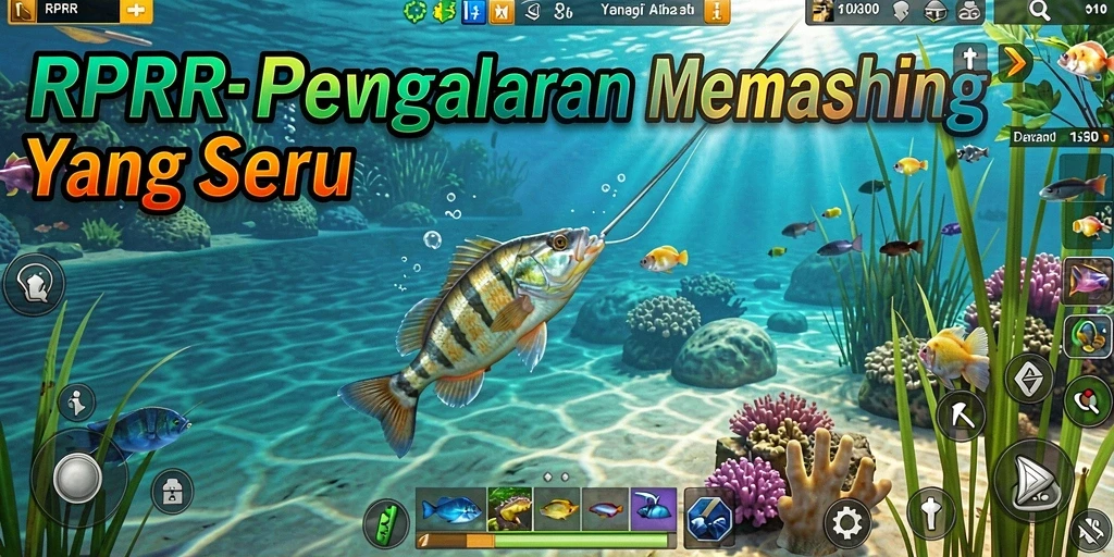 Screenshot gameplay RPRR yang menunjukkan momen menangkap ikan di danau.