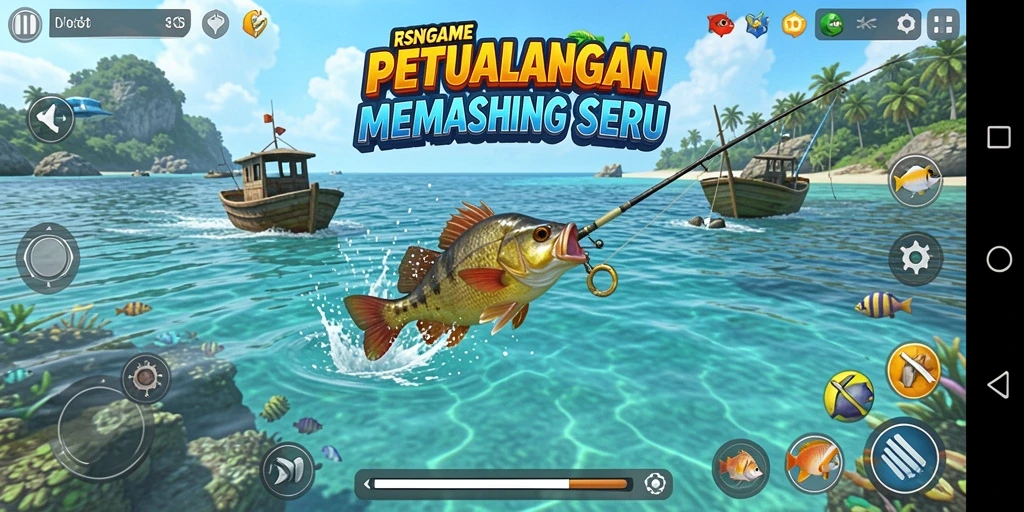 Tampilan gameplay RSNGAME yang menarik saat memancing di lautan.