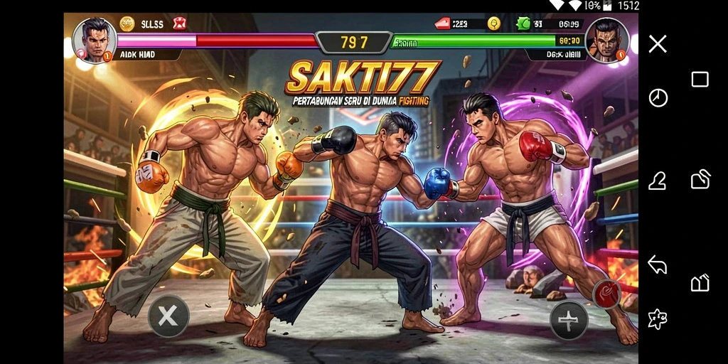 Tampilan gameplay SAKTI77 dengan pertarungan seru dan karakter unik.