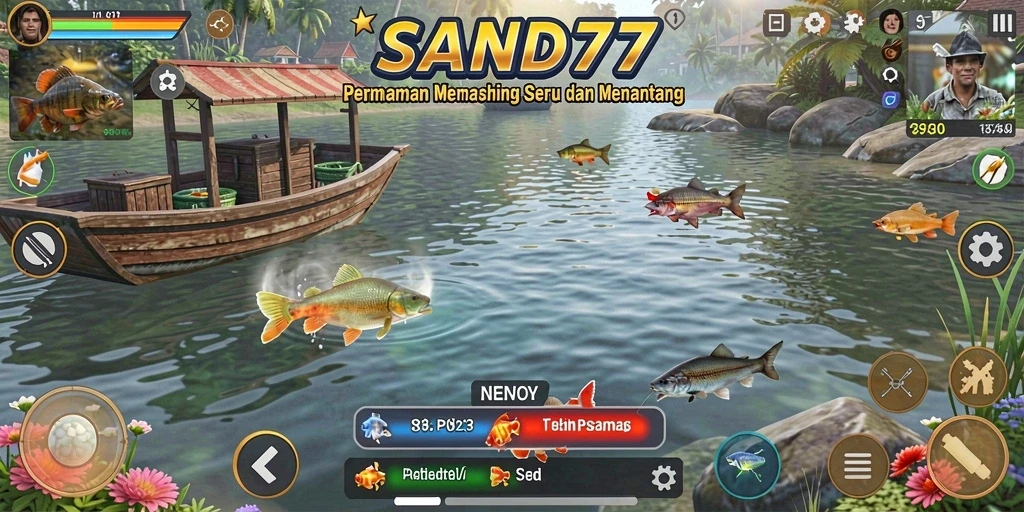 Tampilan gameplay SAND77 yang menakjubkan saat memancing.