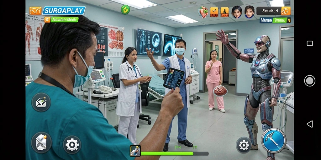 Screenshot gameplay SURGAPLAY menunjukkan aksi medis yang mendebarkan.