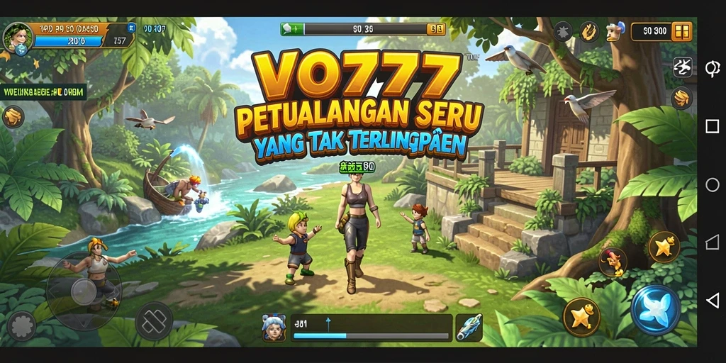 Tangkapan layar VO777 menampilkan karakter berpetualang dalam lingkungan menakjubkan.