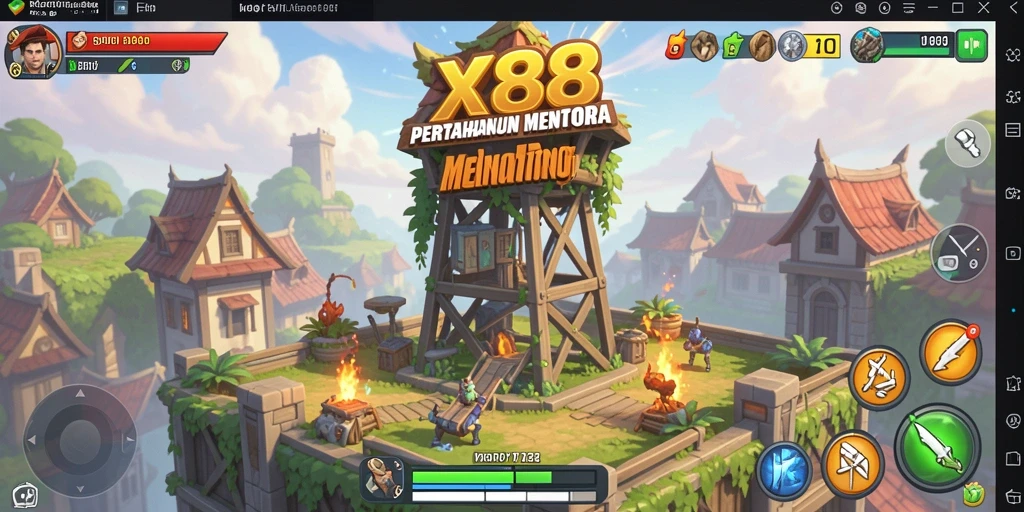 Tampilan gameplay X88 dengan aksi menara pertahanan yang mendebarkan.